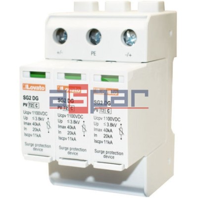 SG2DGK10M3 - Ogranicznik przepięć do 1100VDC (+, -, PE), Iscpv-11kA, typ 2