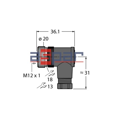 BM8241-0, złącze kątowe M12, 4-piny, 6935889